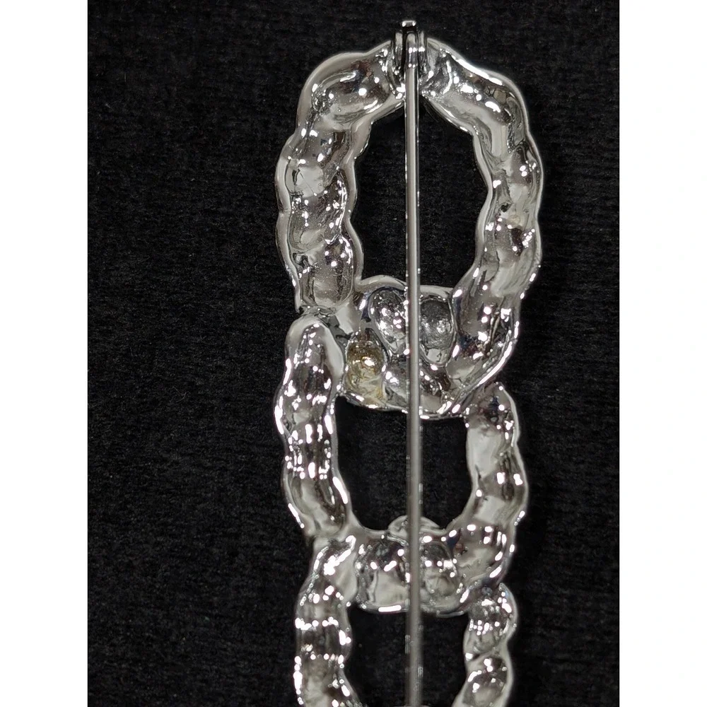 Vintage Retro‎ Large Silver Tone Cable Ribbed Chain Link Brooch Pin